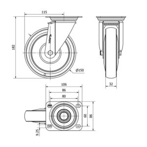 Rueda poliuretano giratoria Alex diametro 150 mm. modelo 2-4722 - Imagen 2