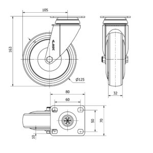 Rueda poliuretano giratoria Alex diametro 125 mm. modelo 2-4733 - Imagen 2