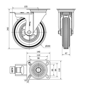 Rueda goma giratoria con freno Alex diametro 200 mm. modelo 2-4750 - Imagen 2