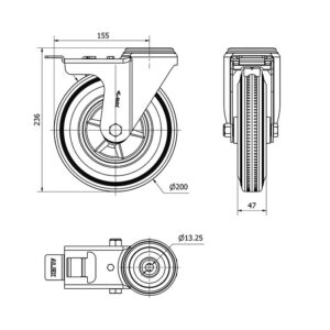 Rueda goma giratoria con freno Alex diametro 200 mm. 2-4752 - Imagen 2