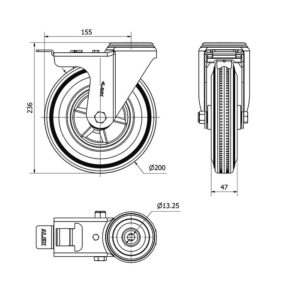 Rueda goma giratoria con freno Alex diametro 200 mm. modelo 2-4762 - Imagen 2