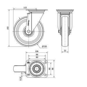 Rueda goma giratoria Alex diametro 150 mm. modelo 2-4783 - Imagen 2