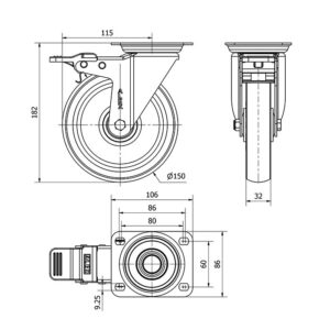 Rueda goma giratoria con freno Alex diametro 150 mm. modelo 2-4785 - Imagen 2