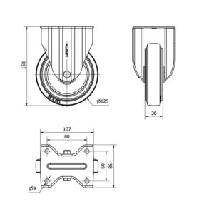Rueda goma fija Alex diametro 125 mm. modelo 2-4859 - Imagen 2