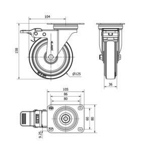 Rueda goma giratoria con freno Alex diametro 125 mm. modelo 2-4860 - Imagen 2