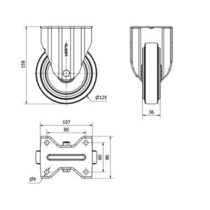 Rueda goma fija  Alex diametro 125 mm. modelo 2-4864 - Imagen 2