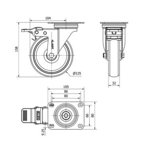 Rueda goma giratoria con freno Alex diametro 125 mm. 2-4870 - Imagen 2