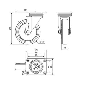 Rueda poliuretano giratoria  Alex diametro 125 mm. modelo 2-4883 - Imagen 2