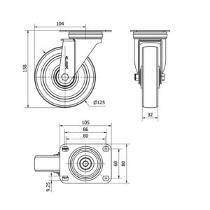 Rueda poliuretano giratoria  Alex diametro 125 mm. modelo 2-4893 - Imagen 2