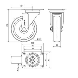 Rueda poliamix giratoria Alex diametro 125 mm. modelo 2-4913 - Imagen 2