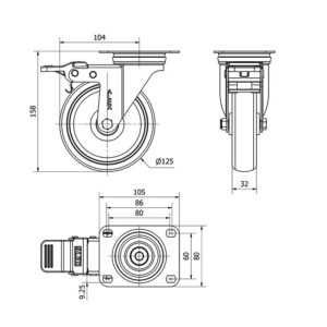 Rueda goma giratoria con freno Alex diametro 125 mm. 2-4940 - Imagen 2