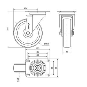 Rueda poliamix giratoria Alex diametro 125 mm. modelo 2-4943 - Imagen 2