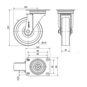 Rueda poliamix giratoria Alex diametro 125 mm. modelo 2-4948 - Imagen 2