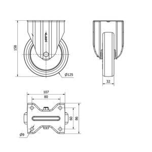 Rueda poliuretano fija Alex diametro 125 mm. modelo 2-4954 - Imagen 2