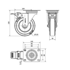 Rueda goma giratoria con freno Alex diametro 125 mm. modelo 2-4975 - Imagen 2