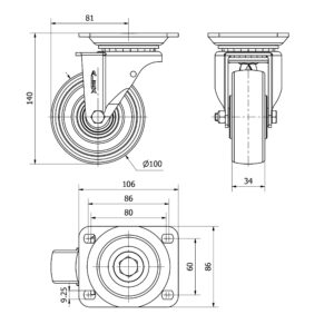 Rueda resina fenolica giratoria  Alex diametro 100 mm. modelo 2-4983 - Imagen 2