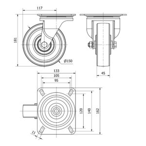 Rueda acero giratoria  Alex diametro 100 mm. modelo 4-0106 - Imagen 2