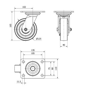 Rueda acero giratoria Alex diametro 125 mm. modelo 4-0794 - Imagen 2