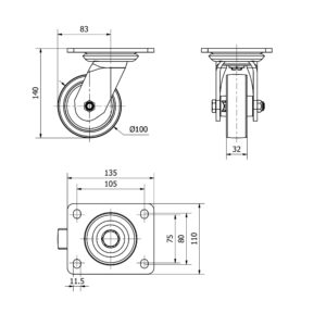 Rueda nylon-poliamida giratoria Alex diametro 100 mm. modelo 4-0812 - Imagen 2