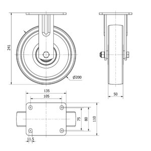 Rueda nylon-poliamida fija Alex diametro 200 mm. modelo 4-0847 - Imagen 2