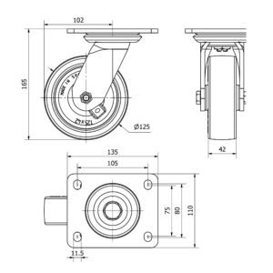Rueda poliuretano giratoria  Alex diametro 125 mm. modelo 4-0951 - Imagen 2