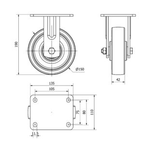 Rueda poliuretano fija  Alex diametro 150 mm. modelo 4-0958 - Imagen 2