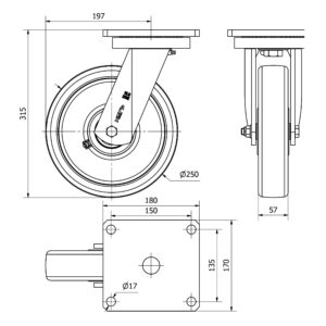 Rueda nylon-poliamida giratoria Alex diametro 250 mm. modelo 4-1056 - Imagen 2