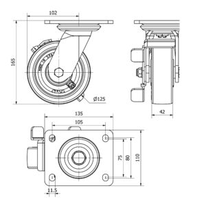 Rueda poliuretano giratoria con freno Alex diametro 125 mm. modelo 4-1211 - Imagen 2