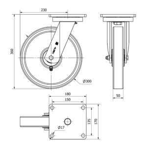 Rueda poliuretano giratoria Alex diametro 300 mm. modelo 4-1230 - Imagen 2
