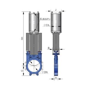 Valvula de guillotina cuerpo a/inox. A-316 tajadera A-316 asiento metalico DN-80 PN-10 act. neumatico - Imagen 2