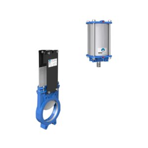 Valvula de guillotina cuerpo a/inox. A-316 tajadera A-316 asiento metalico DN-200 PN-10 act. neumatico