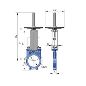 Valvula de guillotina cuerpo a/inox. A-316 tajadera A-316 asiento metalico DN-250 PN-10 con volante - Imagen 2