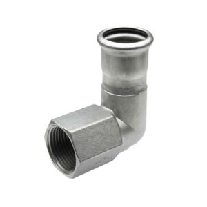 Codo 90º rosca hembra prensar hembra acero inoxidable A-316L 1/2" D-15 mm.