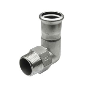 Codo 90º rosca macho prensar hembra acero inoxidable A-316L 1/2" D-18 mm.