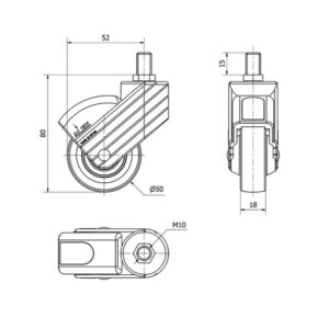 Rueda goma giratoria  Alex diametro 50 mm. 1-0796 - Imagen 2