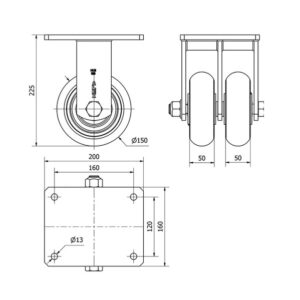 Rueda poliuretano fija  Alex diametro 150 mm. 2-0037 - Imagen 2