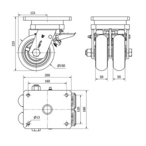 Rueda poliuretano giratoria con freno Alex diametro 150 mm. 2-0038 - Imagen 2