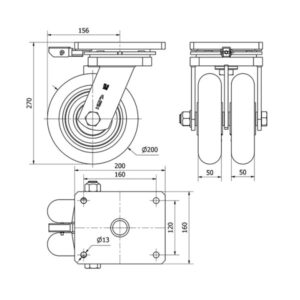 Rueda poliuretano giratoria con bloqueo direccional Alex diametro 200 mm. 2-0049 - Imagen 2