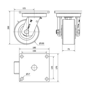 Rueda poliuretano giratoria  Alex diametro 100 mm. 2-0057 - Imagen 2