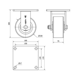 Rueda poliuretano giratoria  Alex diametro 150 mm. 2-0058 - Imagen 2