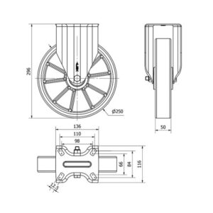Rueda poliuretano fija  Alex diametro 250 mm. 2-0087 - Imagen 2
