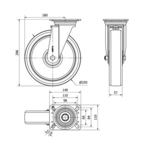 Rueda nylon-poliamida giratoria  Alex diametro 250 mm. 2-0089 - Imagen 2