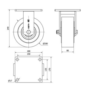 Rueda nylon-poliamida fija  Alex diametro 200 mm. 2-0112 - Imagen 2