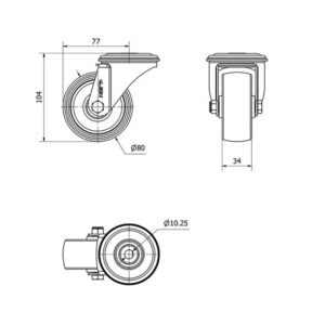Rueda nylon-poliamida giratoria  Alex diametro 80 mm. 2-0122 - Imagen 2