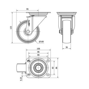 Rueda poliamix giratoria Alex diametro 100 mm. 2-0130 - Imagen 2