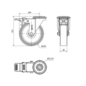 Rueda poliamix giratoria Alex diametro 125 mm. 2-0139 - Imagen 2