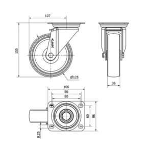 Rueda poliamix giratoria Alex diametro 125 mm. 2-0140 - Imagen 2