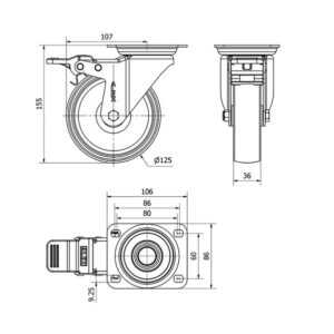 Rueda poliamix giratoria con freno Alex diametro 125 mm. 2-0142 - Imagen 2