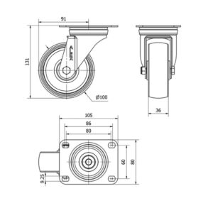 Rueda poliamix giratoria Alex diametro 100 mm. 2-0156 - Imagen 2