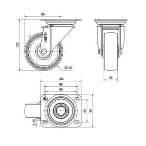 Rueda poliamix giratoria Alex diametro 100 mm. 2-0168 - Imagen 2